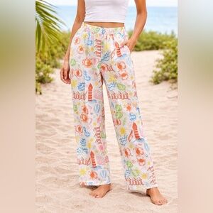Panama Jack Linen Blend Coastal Print Pants NWT Size M